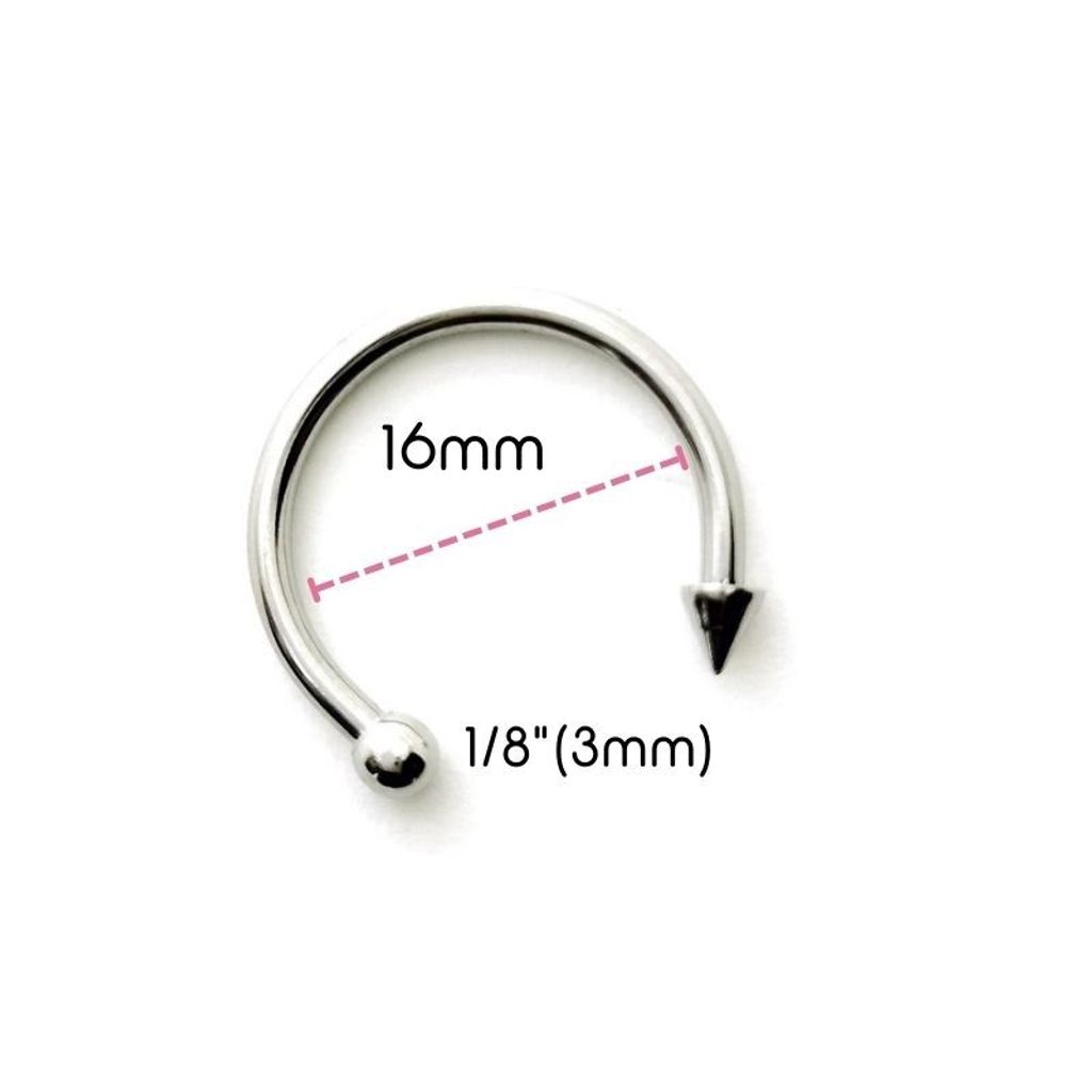 14G 醫療鋼馬蹄槓鈴 圓錐款，內徑16mm 3mm鋼珠