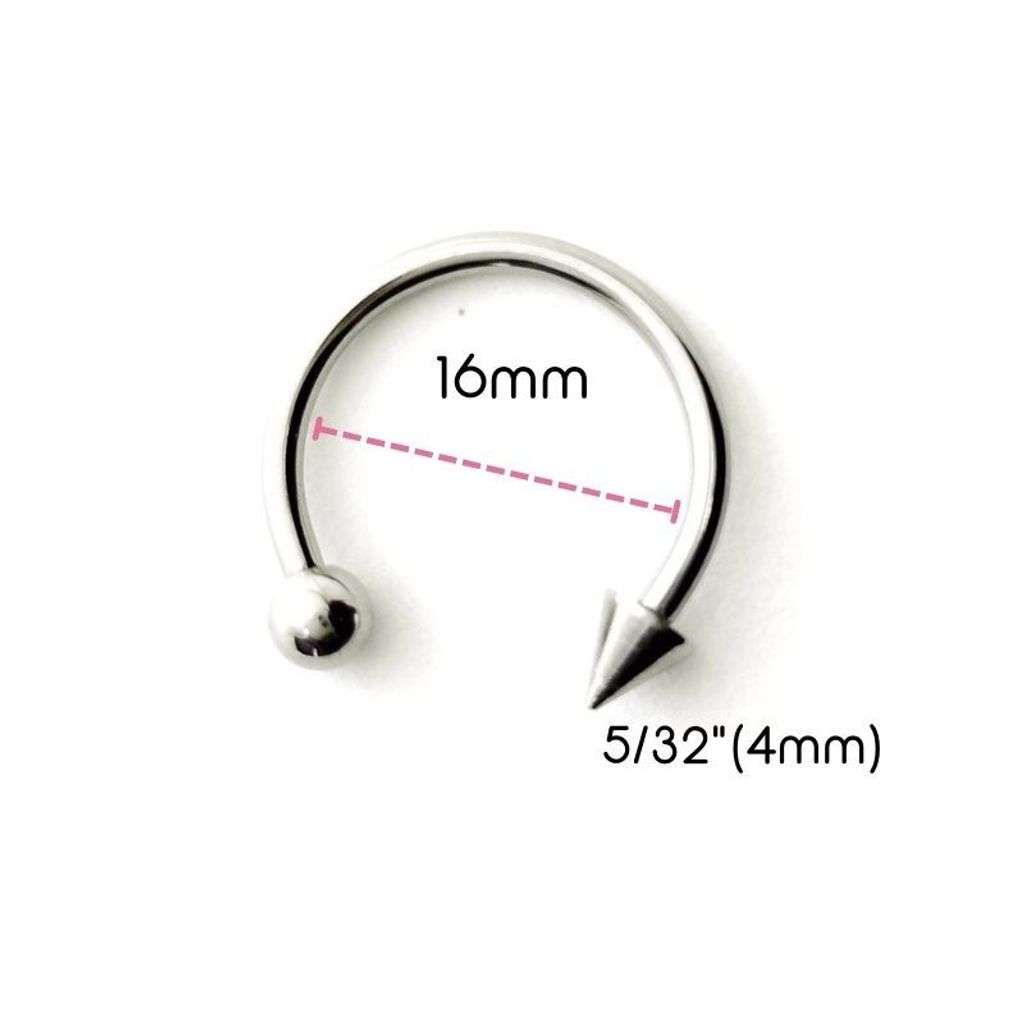14G 醫療鋼馬蹄槓鈴 圓錐款，內徑16mm 4mm鋼珠