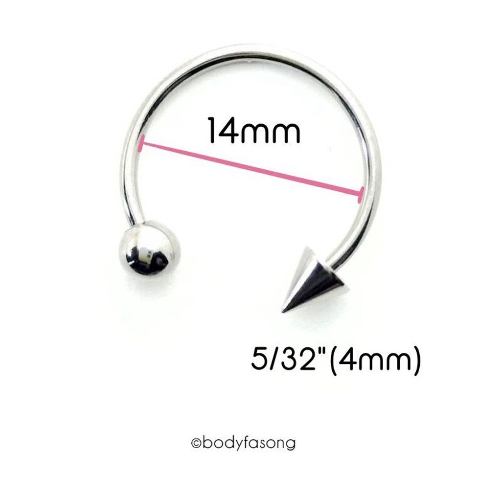 16G 醫療鋼馬蹄槓鈴 圓錐款，內徑14mm鋼珠/錐4mm