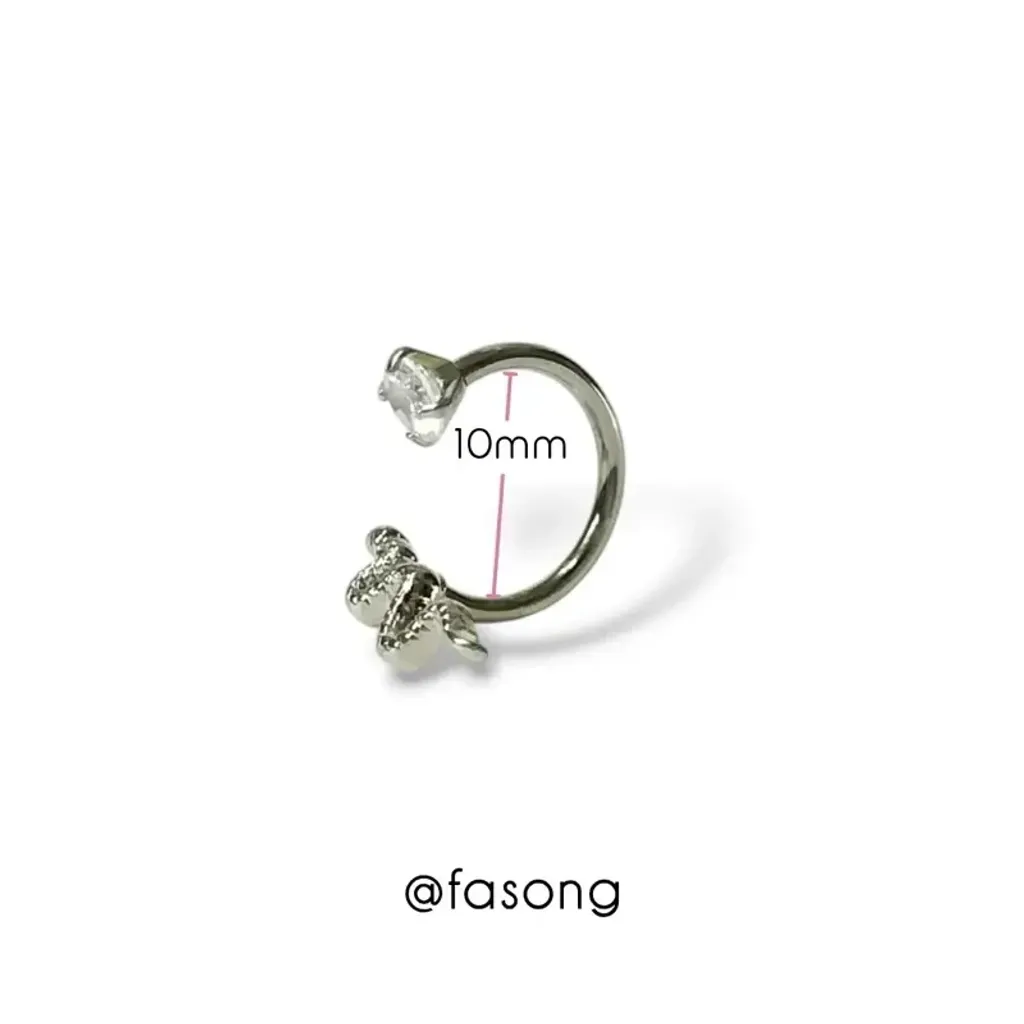 16G 醫療鋼唇環 爪鑲蛇形，尺寸標示 內徑10mm