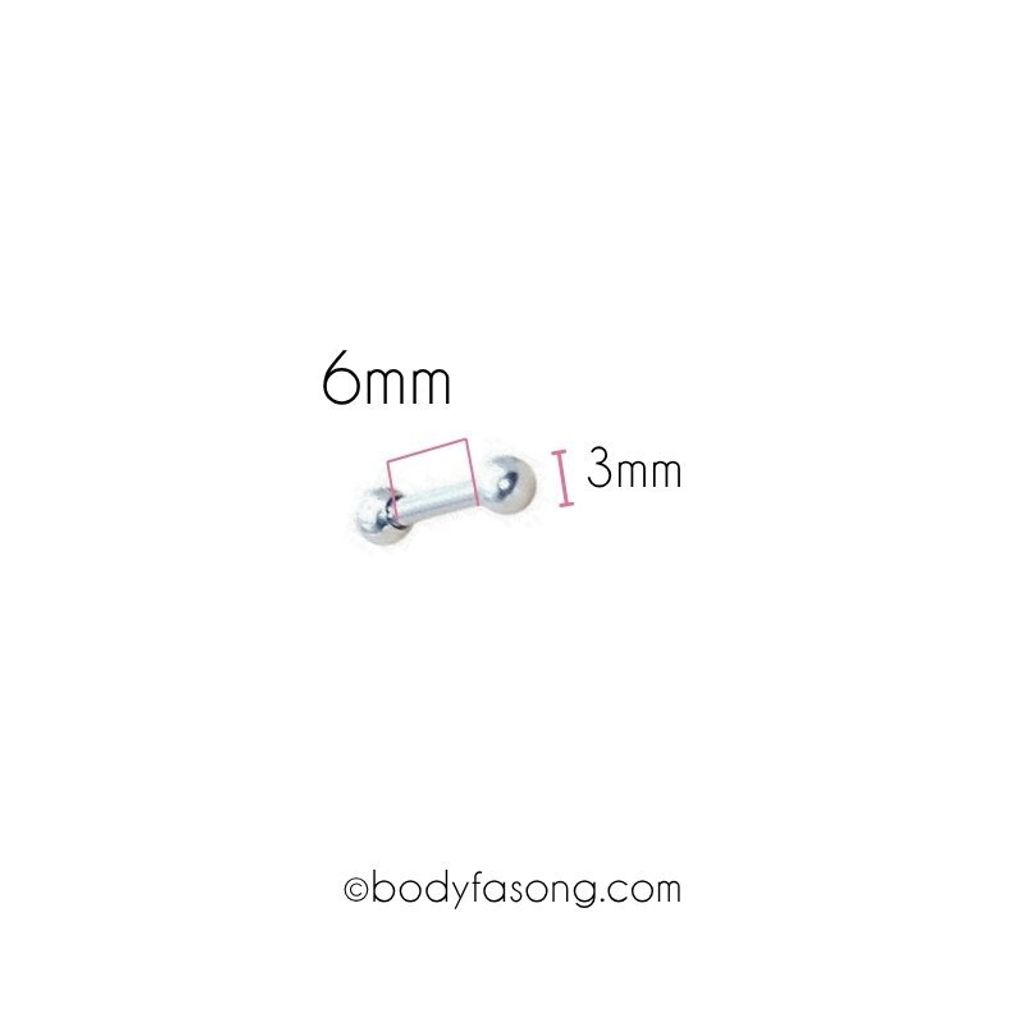 16G直槓鈴 6mm長，鋼珠3mm