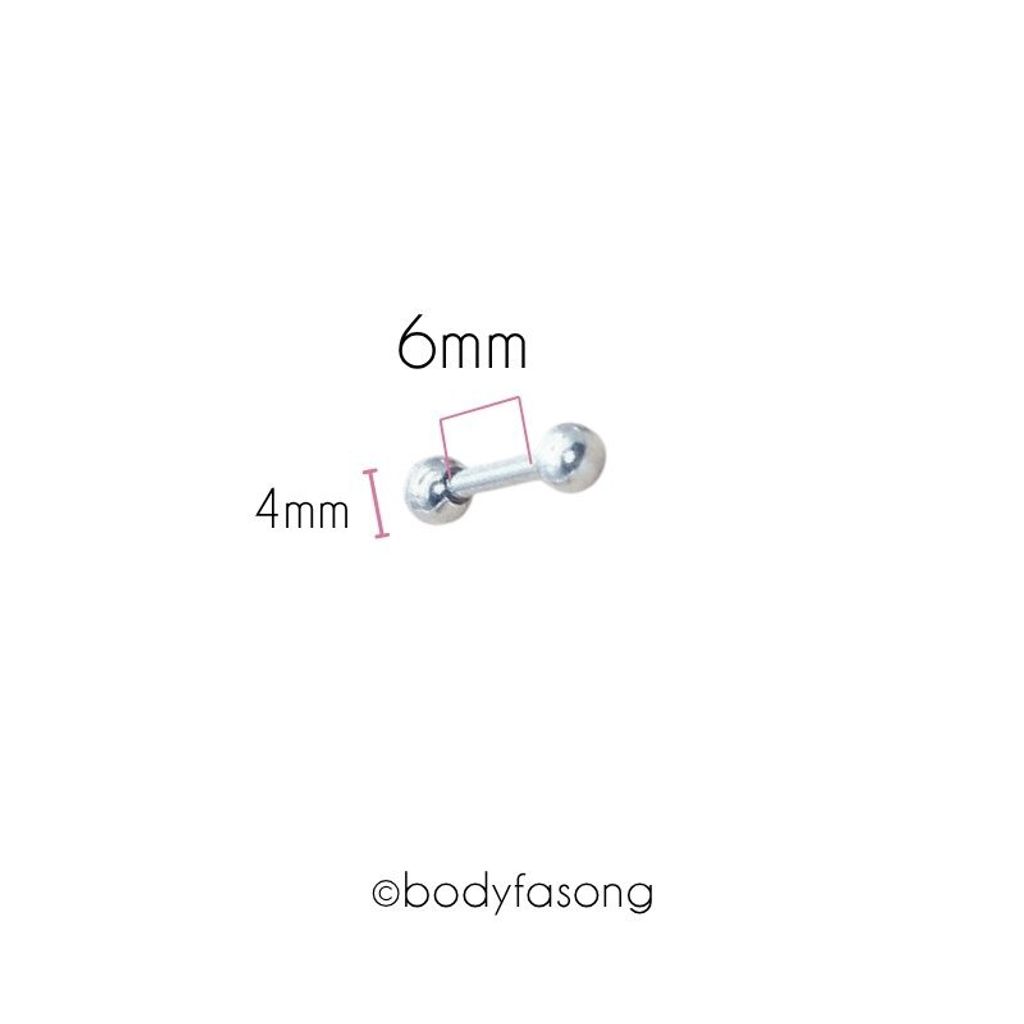 16G直槓鈴 6mm長，鋼珠4mm