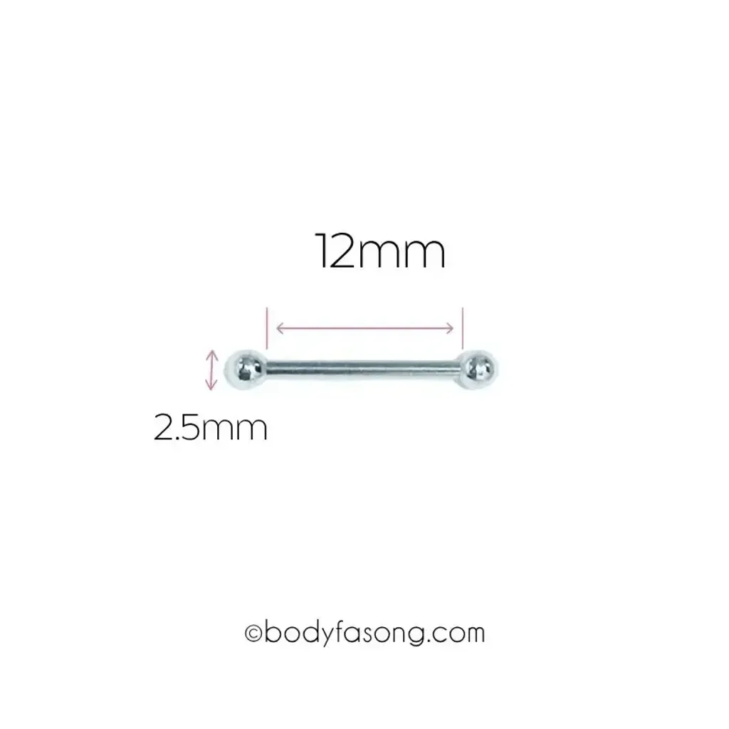 16G直槓鈴耳環 12mm長 2.5mm鋼珠直徑