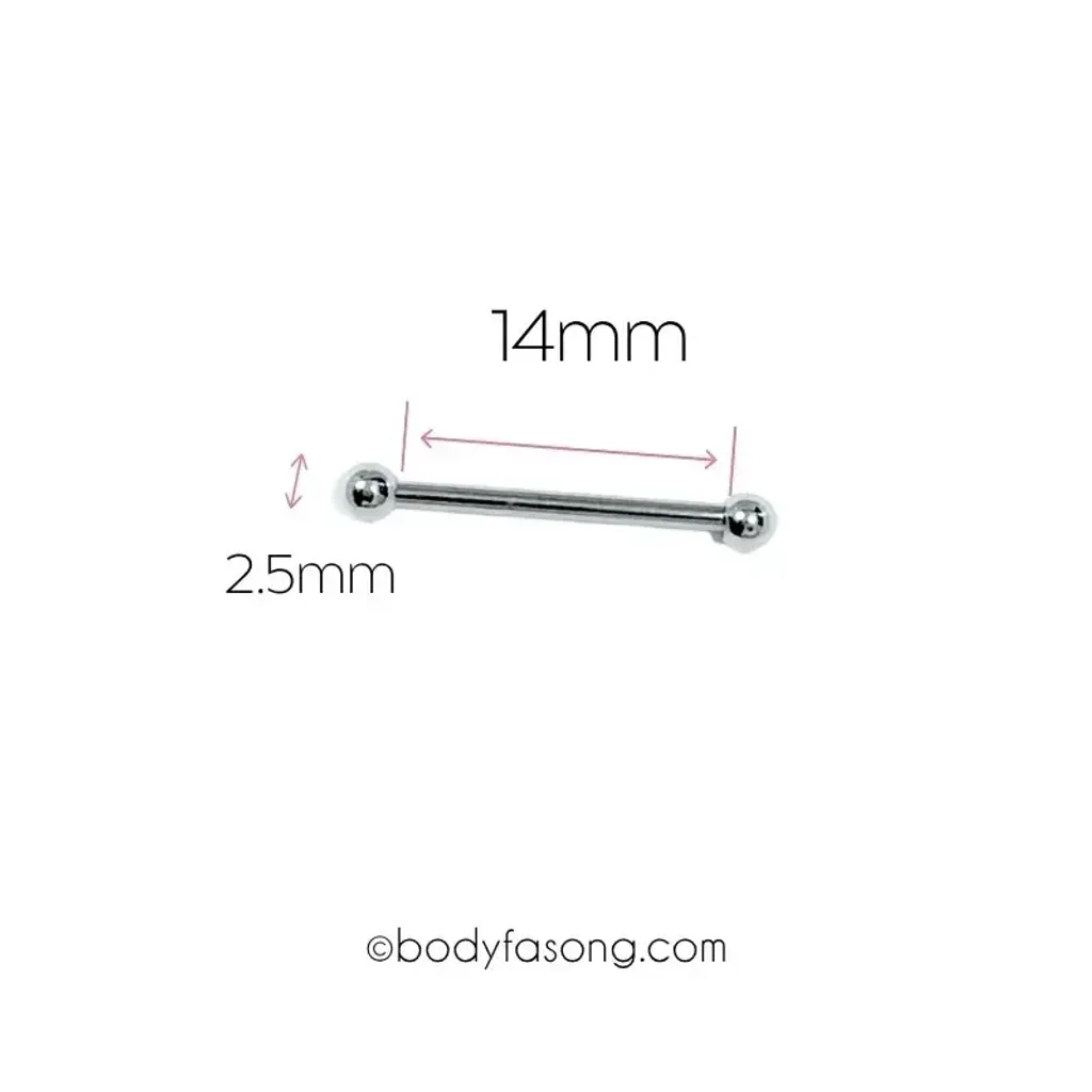 16G直槓鈴耳環 14mm長 2.5mm鋼珠直徑