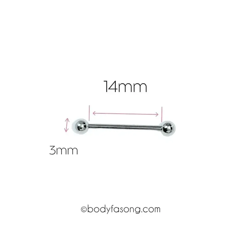 16G直槓鈴耳環 14mm長 3mm鋼珠直徑