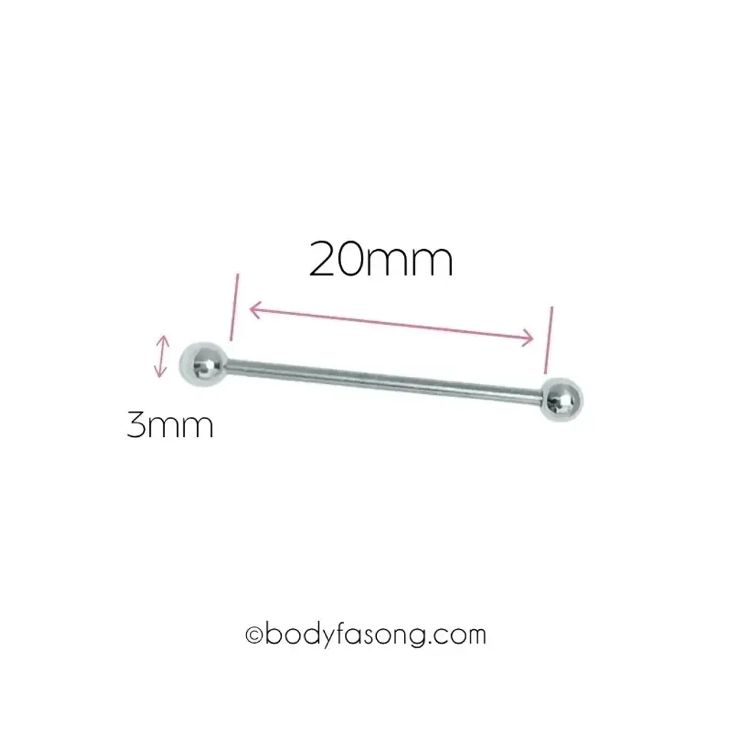 16G直槓鈴耳環 20mm長 3mm鋼珠直徑