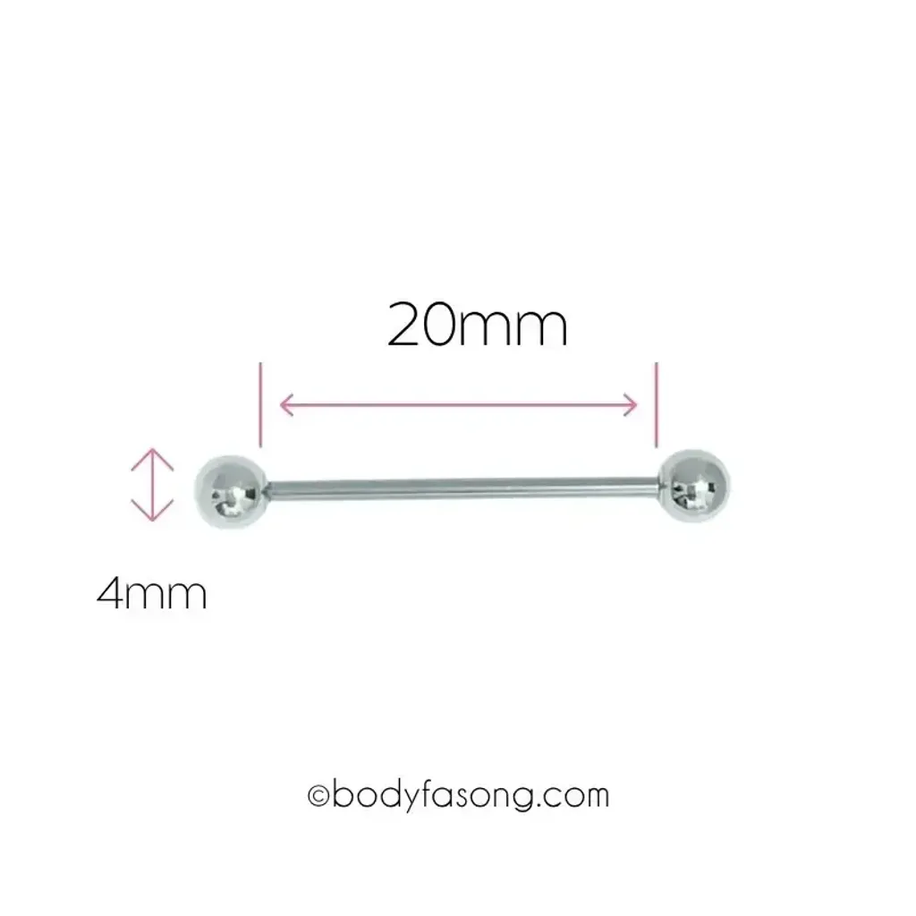 16G直槓鈴耳環 20mm長 4mm鋼珠直徑