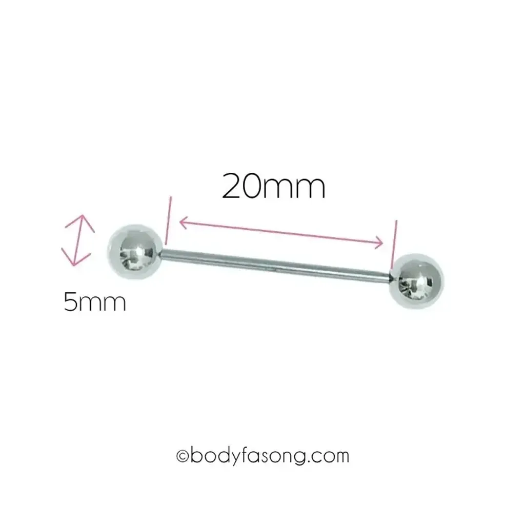 16G直槓鈴耳環 20mm長 5mm鋼珠直徑