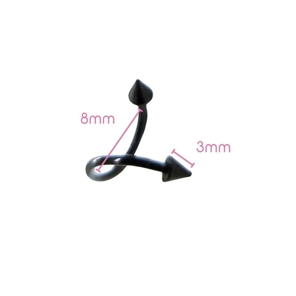 16G 醫療鋼螺旋槓鈴 黑色錐形，內徑8mm錐3mm