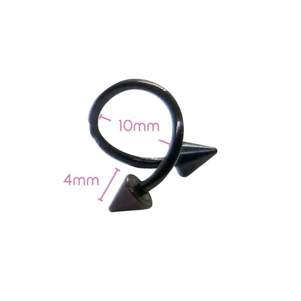 16G 醫療鋼螺旋槓鈴 黑色錐形，內徑10mm錐4mm