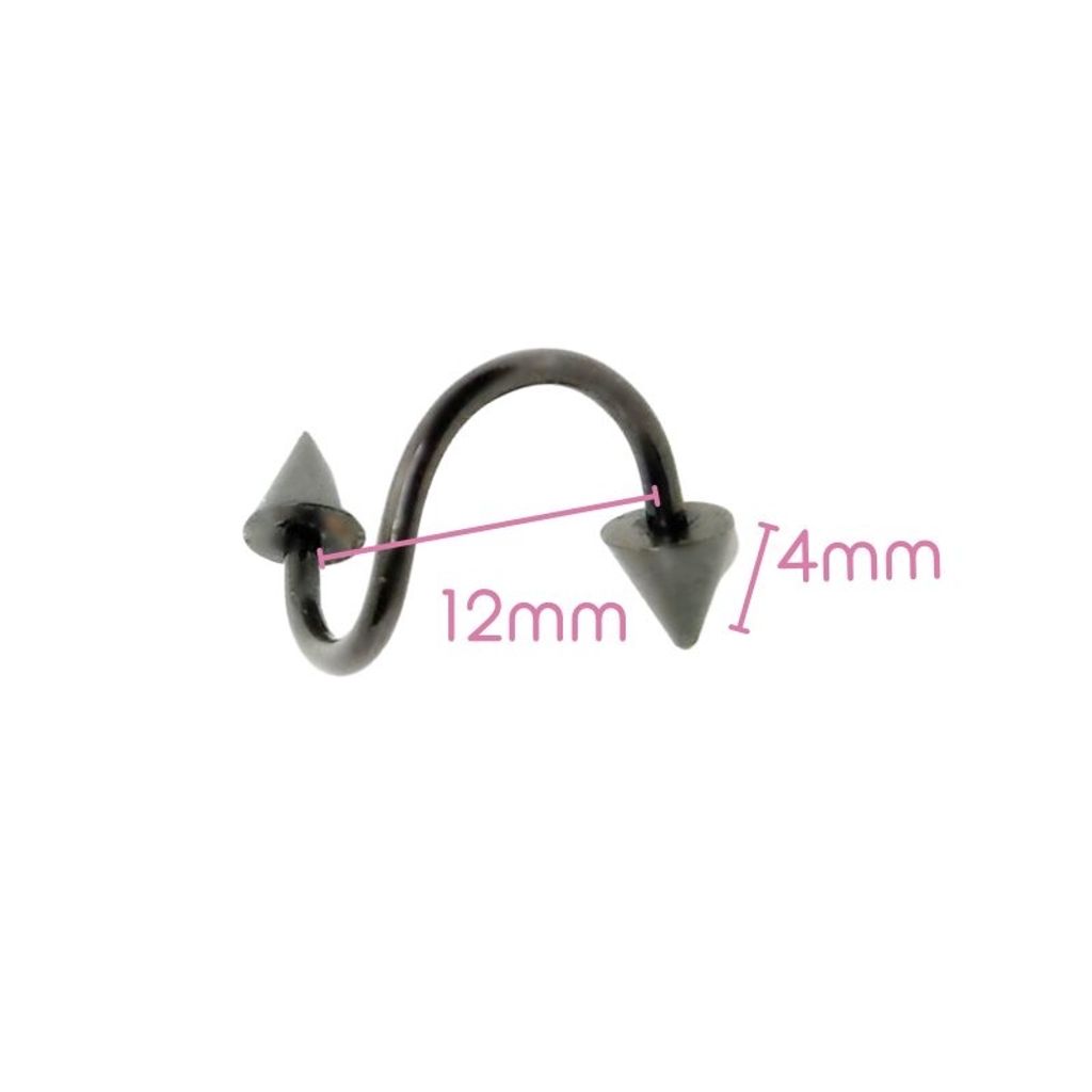 16G 醫療鋼螺旋槓鈴 黑色錐形，內徑12mm錐4mm
