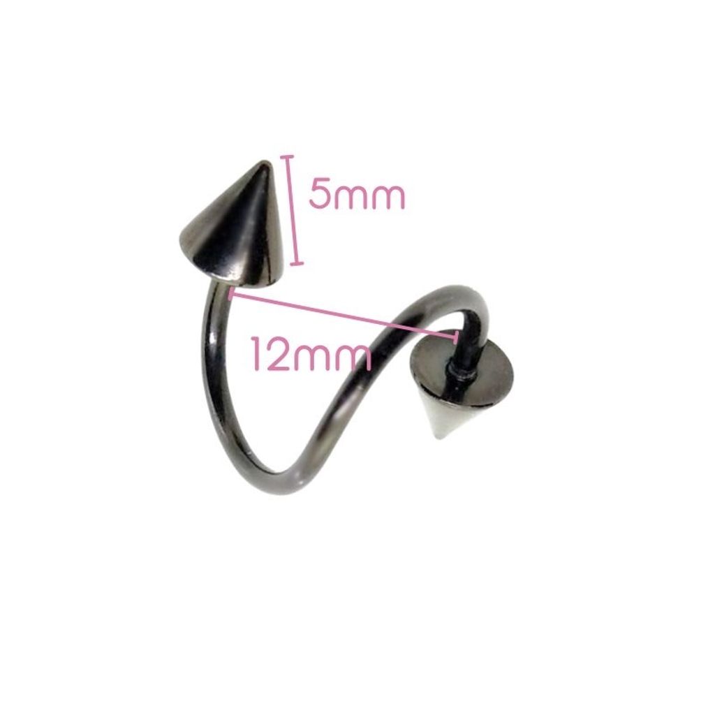 16G 醫療鋼螺旋槓鈴 黑色錐形，內徑12mm 錐5mm