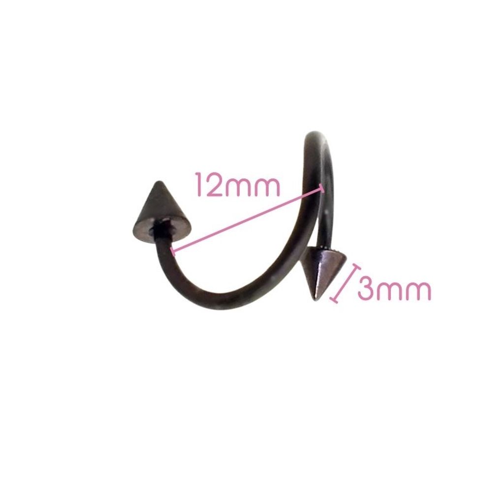 16G 醫療鋼螺旋槓鈴 黑色錐形，內徑12mm錐3mm