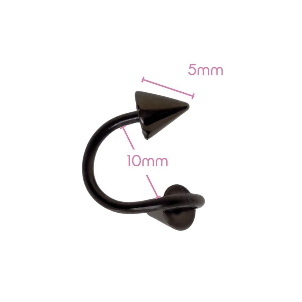 16G 醫療鋼螺旋槓鈴 黑色錐形，內徑10mm錐5mm
