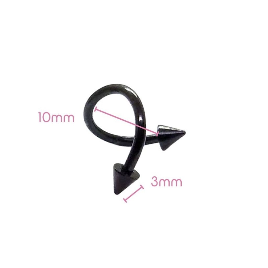 16G 醫療鋼螺旋槓鈴 黑色錐形，內徑10mm錐3mm