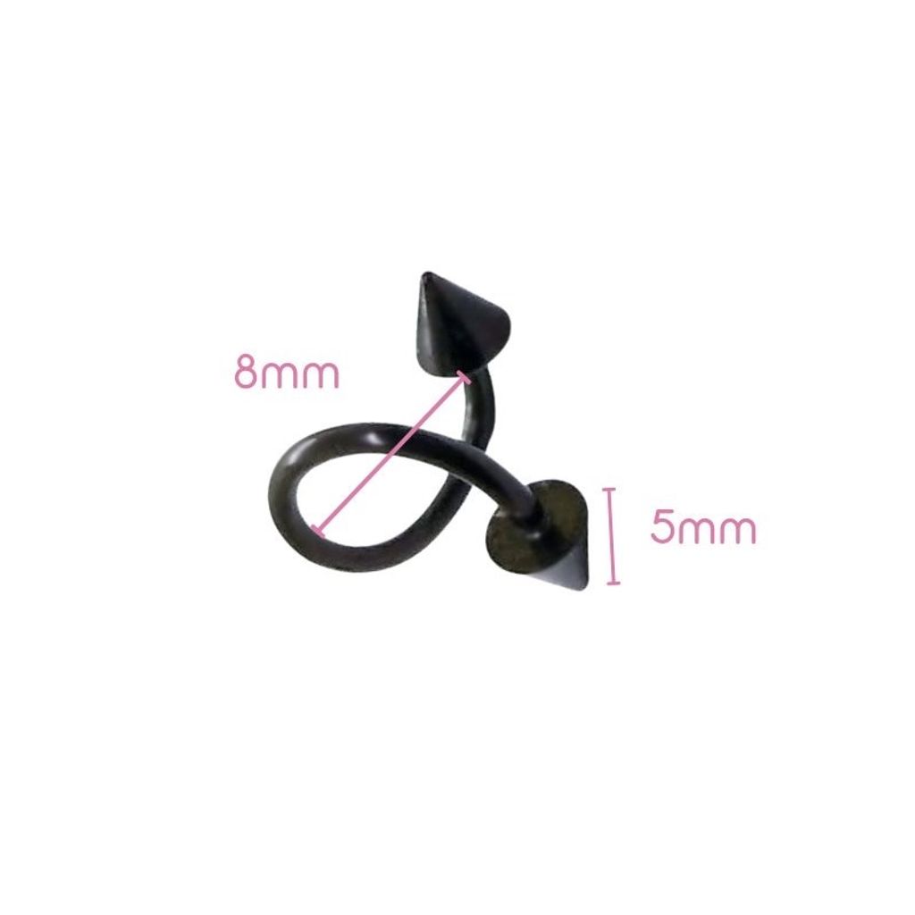 16G 醫療鋼螺旋槓鈴 黑色錐形，內徑8mm錐5mm