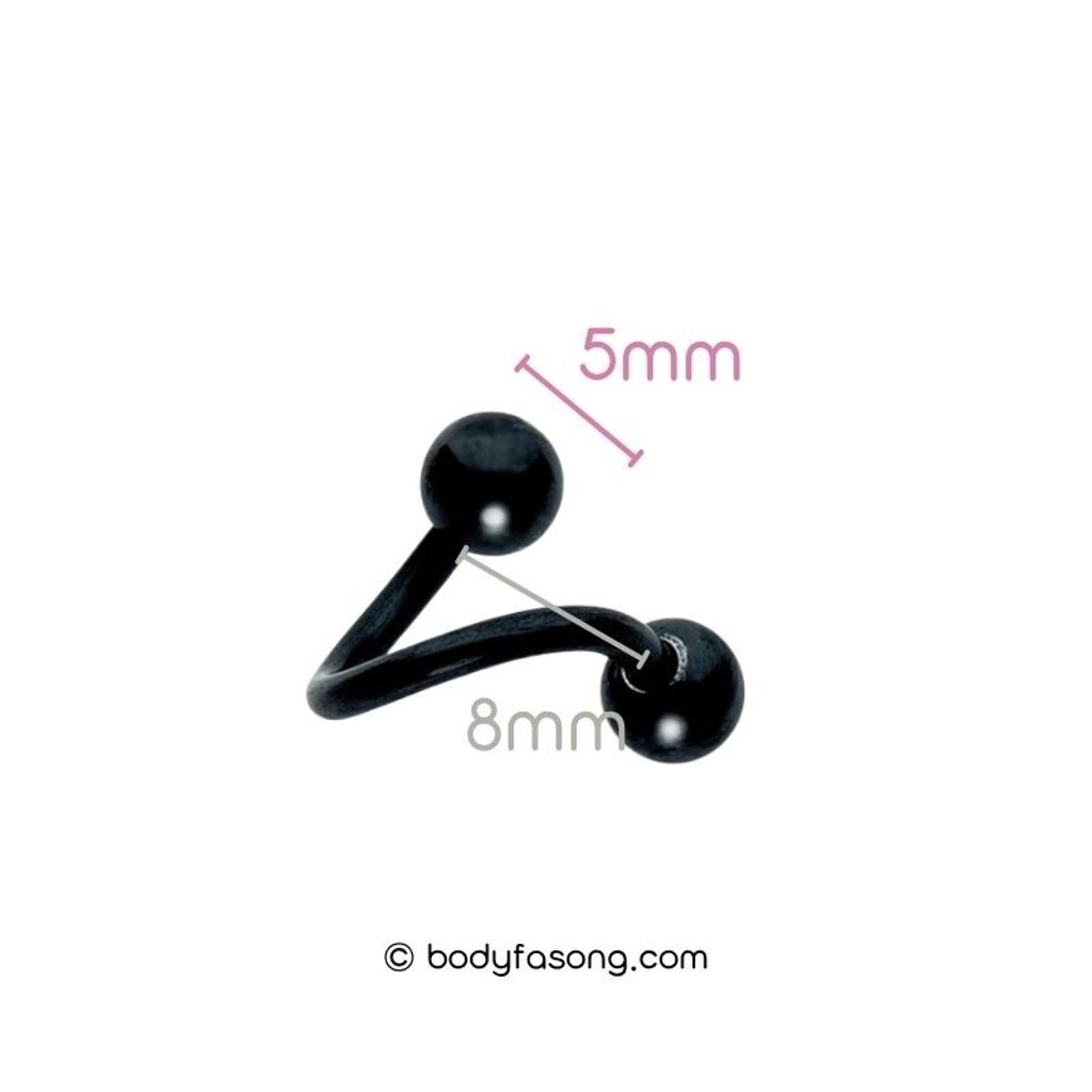 16G 螺旋槓鈴黑色鋼珠，內徑8mm鋼珠5mm