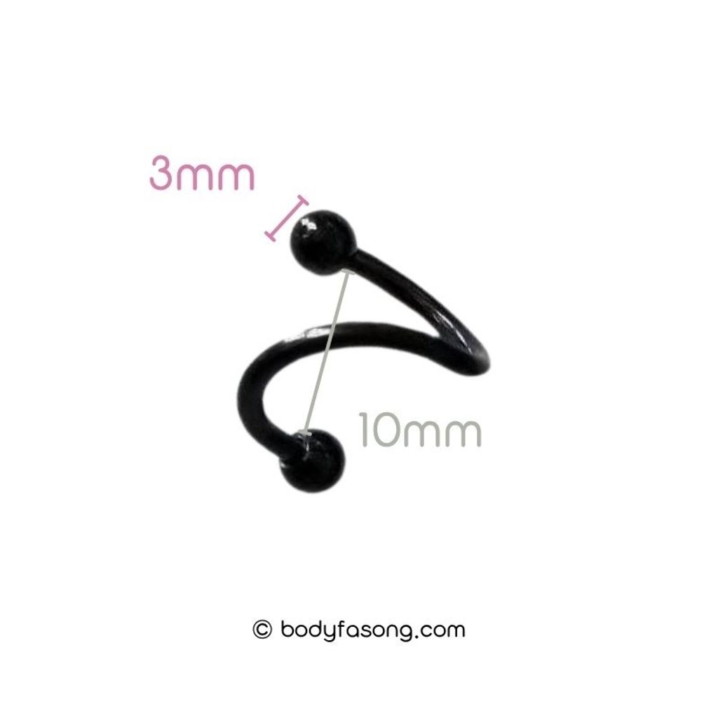 16G 螺旋槓鈴黑色鋼珠，內徑10mm鋼珠3mm