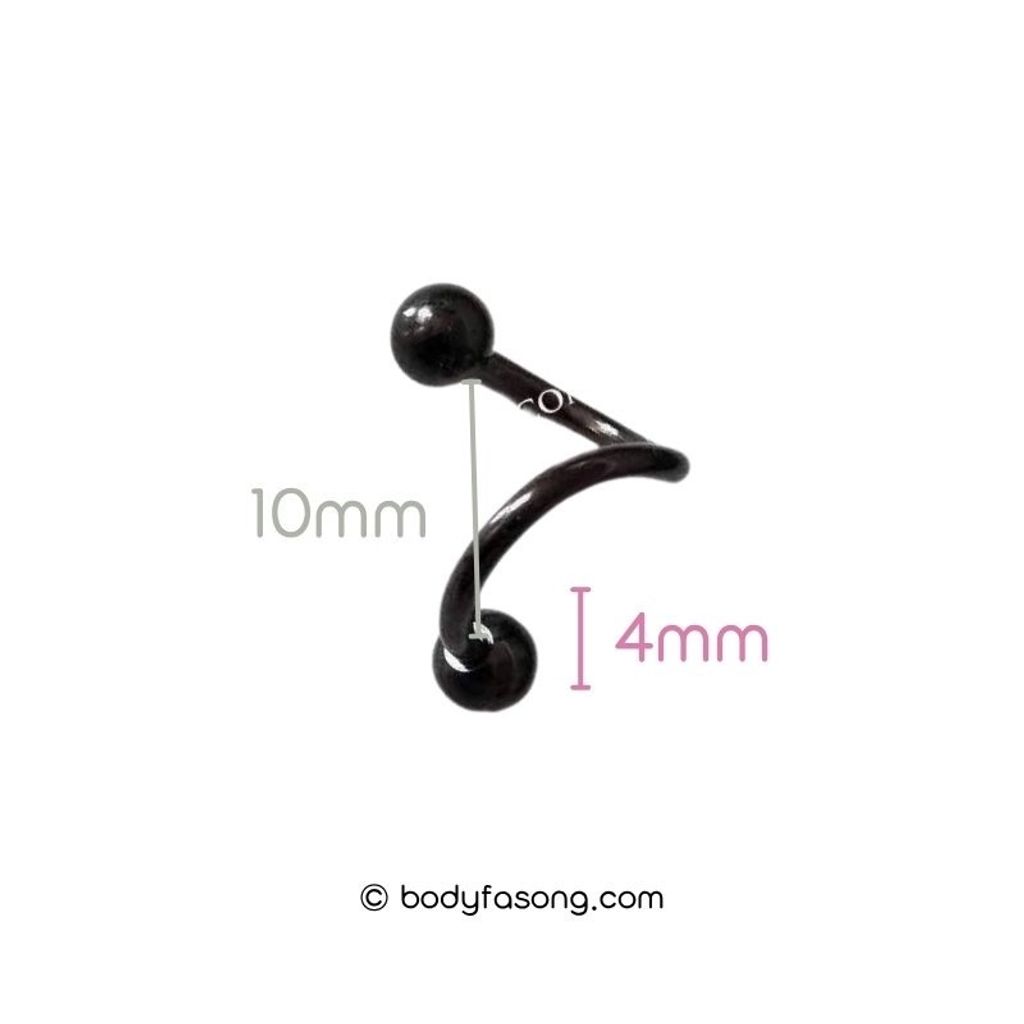 16G 螺旋槓鈴黑色鋼珠，內徑10mm鋼珠4mm