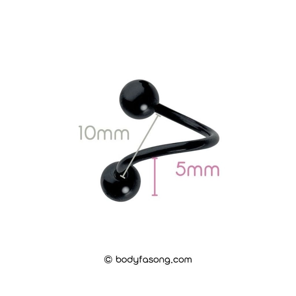 16G 螺旋槓鈴黑色鋼珠，內徑10mm鋼珠5mm