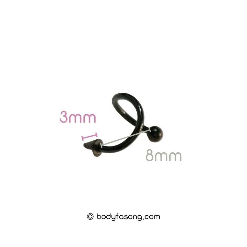 16G 螺旋槓鈴 黑色圓錐款，內徑8mm鋼珠/錐3mm