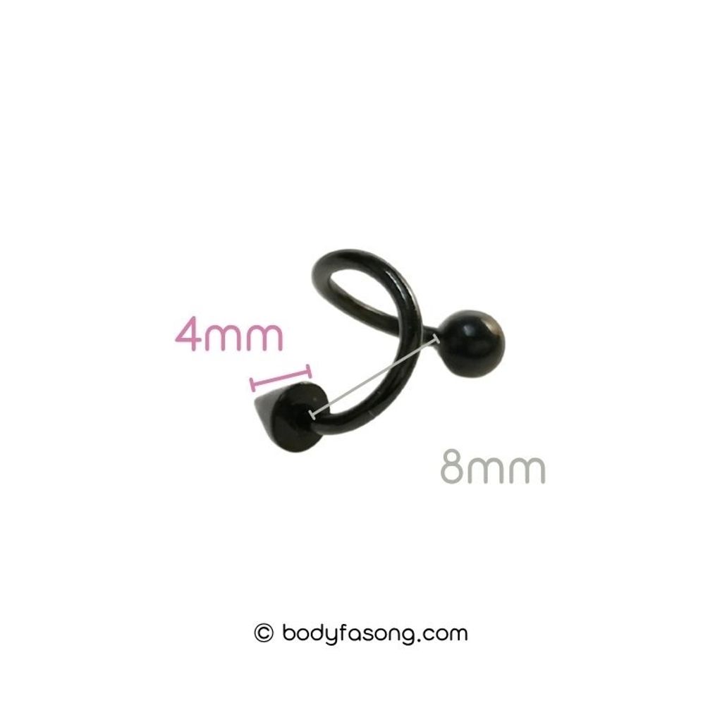16G 螺旋槓鈴 黑色圓錐款，內徑8mm鋼珠/錐4mm
