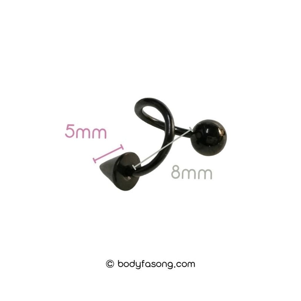 16G 螺旋槓鈴 黑色圓錐款，內徑8mm鋼珠/錐5mm