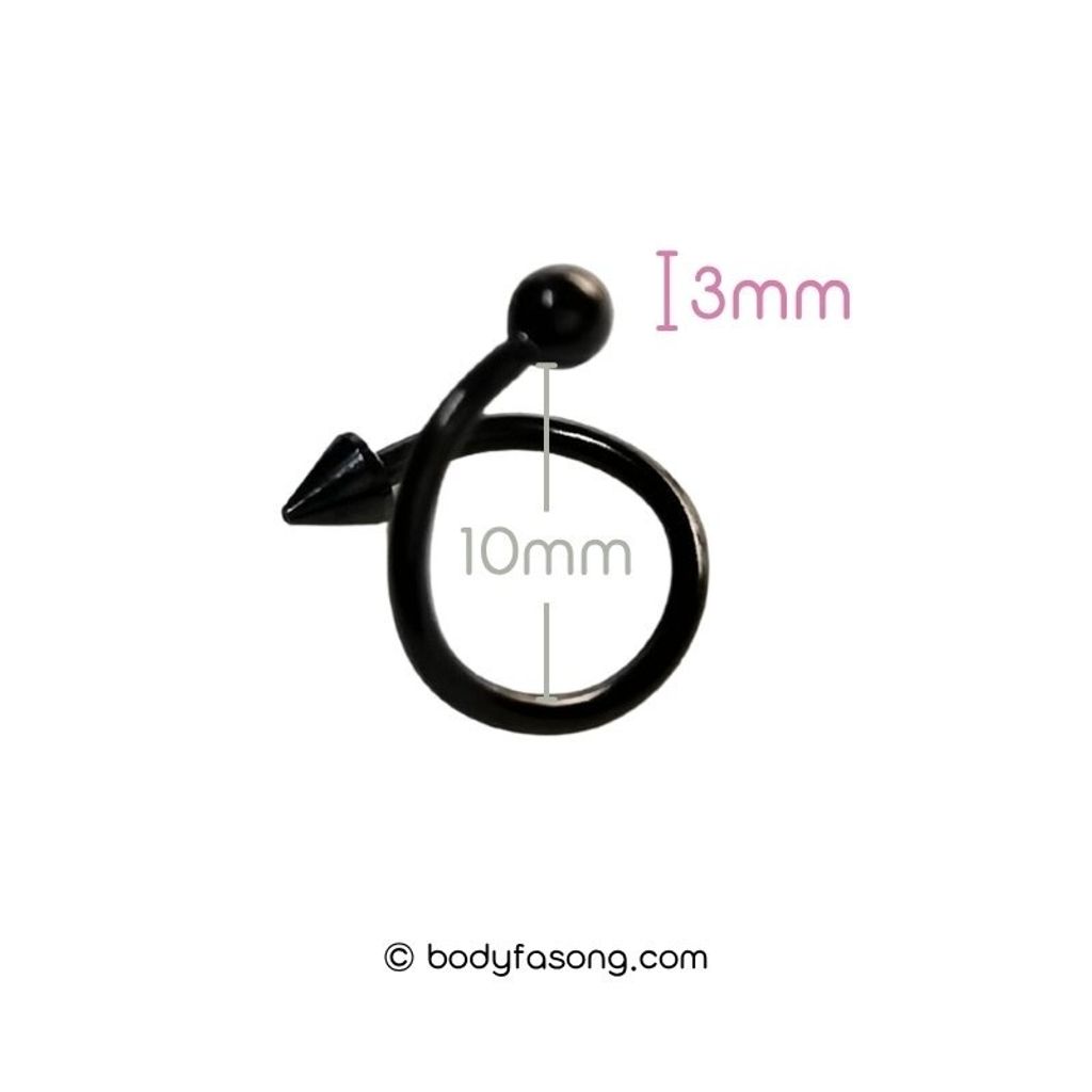 16G 螺旋槓鈴 黑色圓錐款，內徑10mm鋼珠/錐3mm