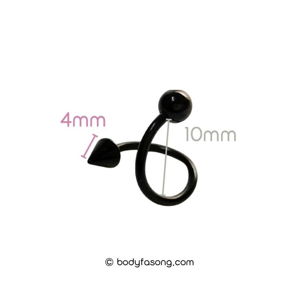 16G 螺旋槓鈴 黑色圓錐款，內徑10mm鋼珠/錐4mm