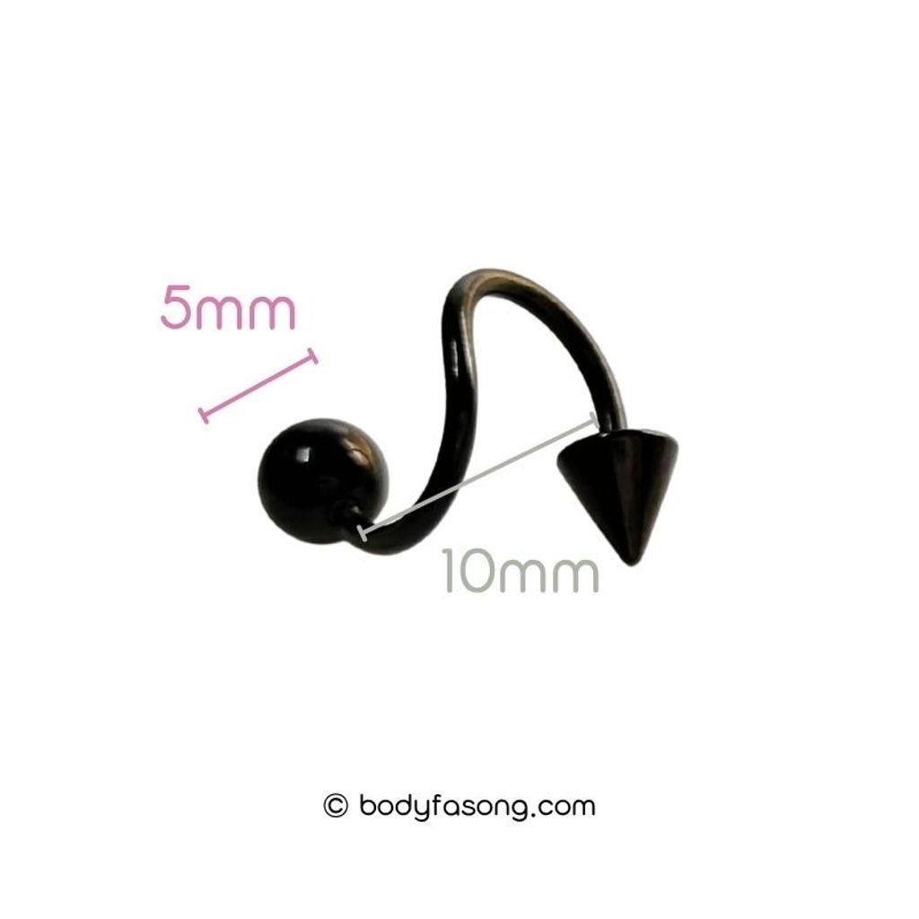 16G 螺旋槓鈴 黑色圓錐款，內徑10mm鋼珠/錐5mm