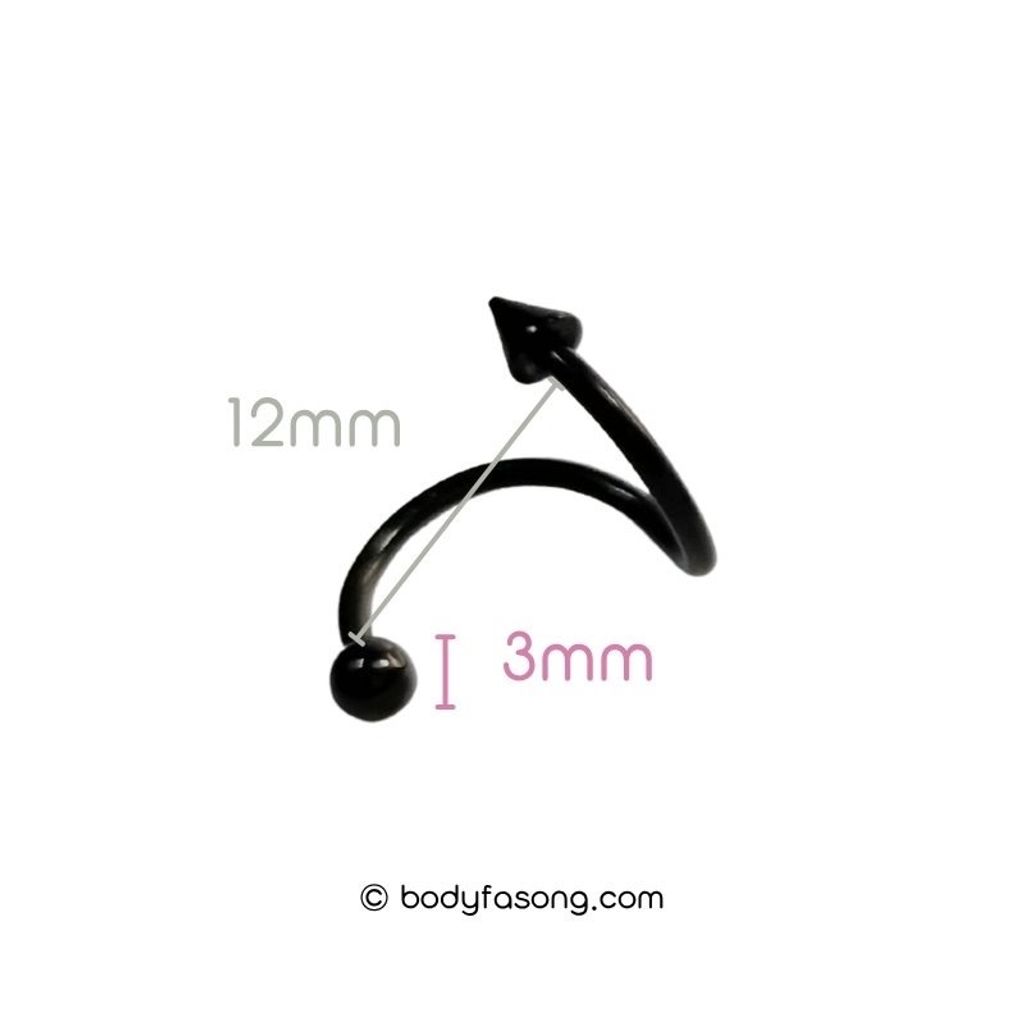 16G 螺旋槓鈴 黑色圓錐款，內徑12mm鋼珠/錐3mm