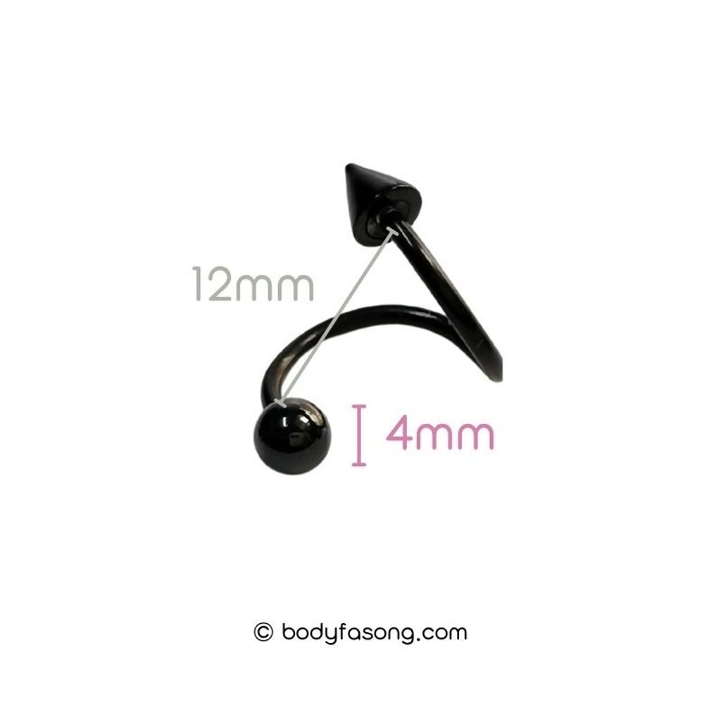 16G 螺旋槓鈴 黑色圓錐款，內徑12mm鋼珠/錐4mm
