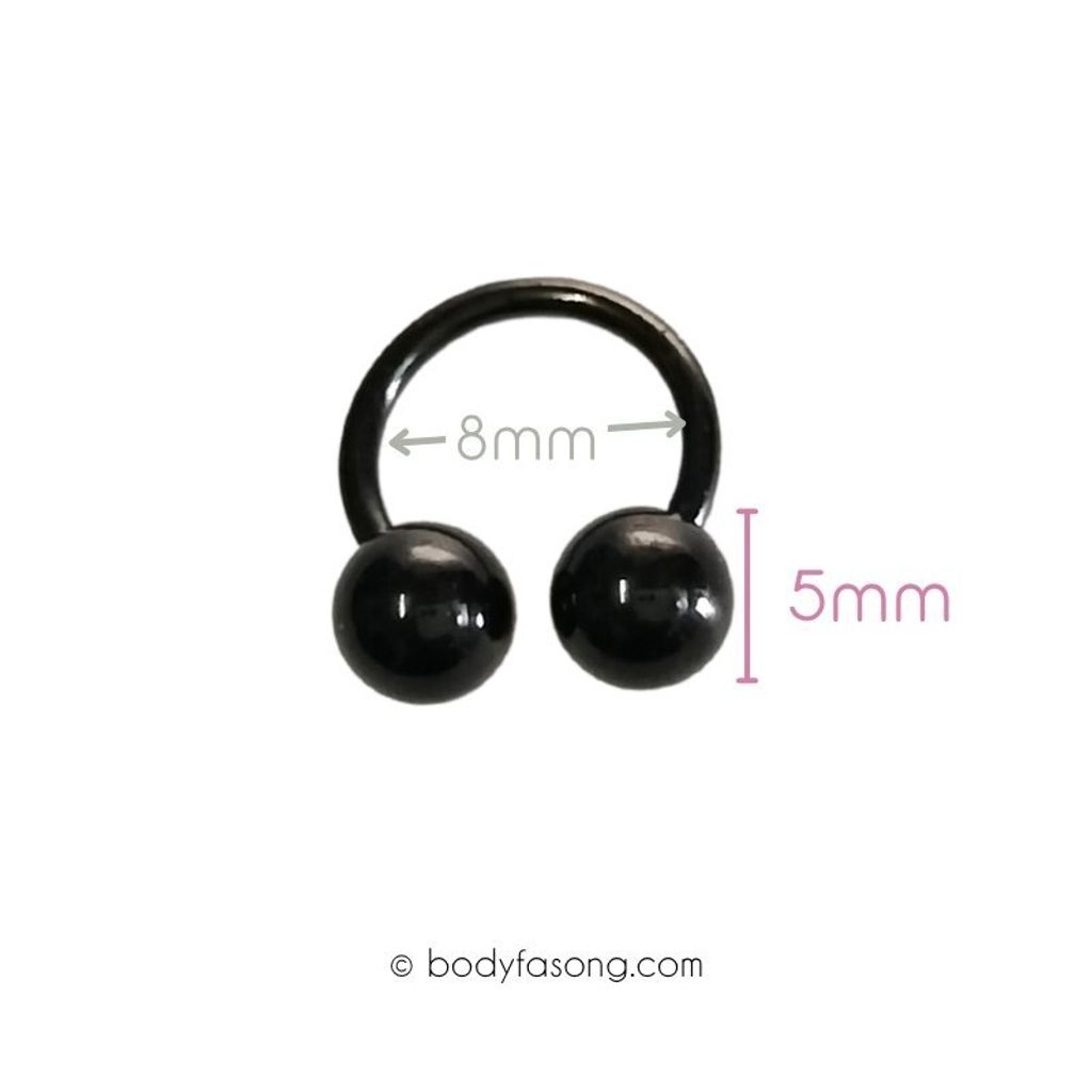 16G 醫療鋼黑色轉珠馬蹄槓鈴，內徑8mm鋼珠5mm