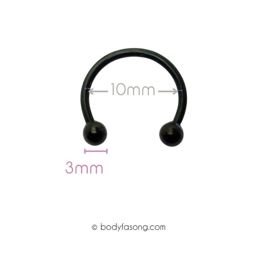 16G 醫療鋼黑色轉珠馬蹄槓鈴，內徑10mm鋼珠3mm