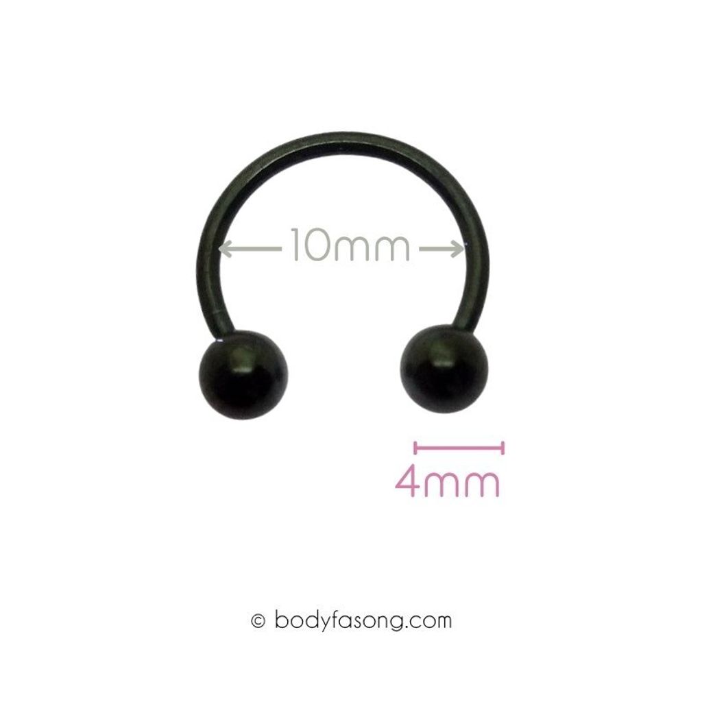 16G 醫療鋼黑色轉珠馬蹄槓鈴，內徑10mm鋼珠4mm