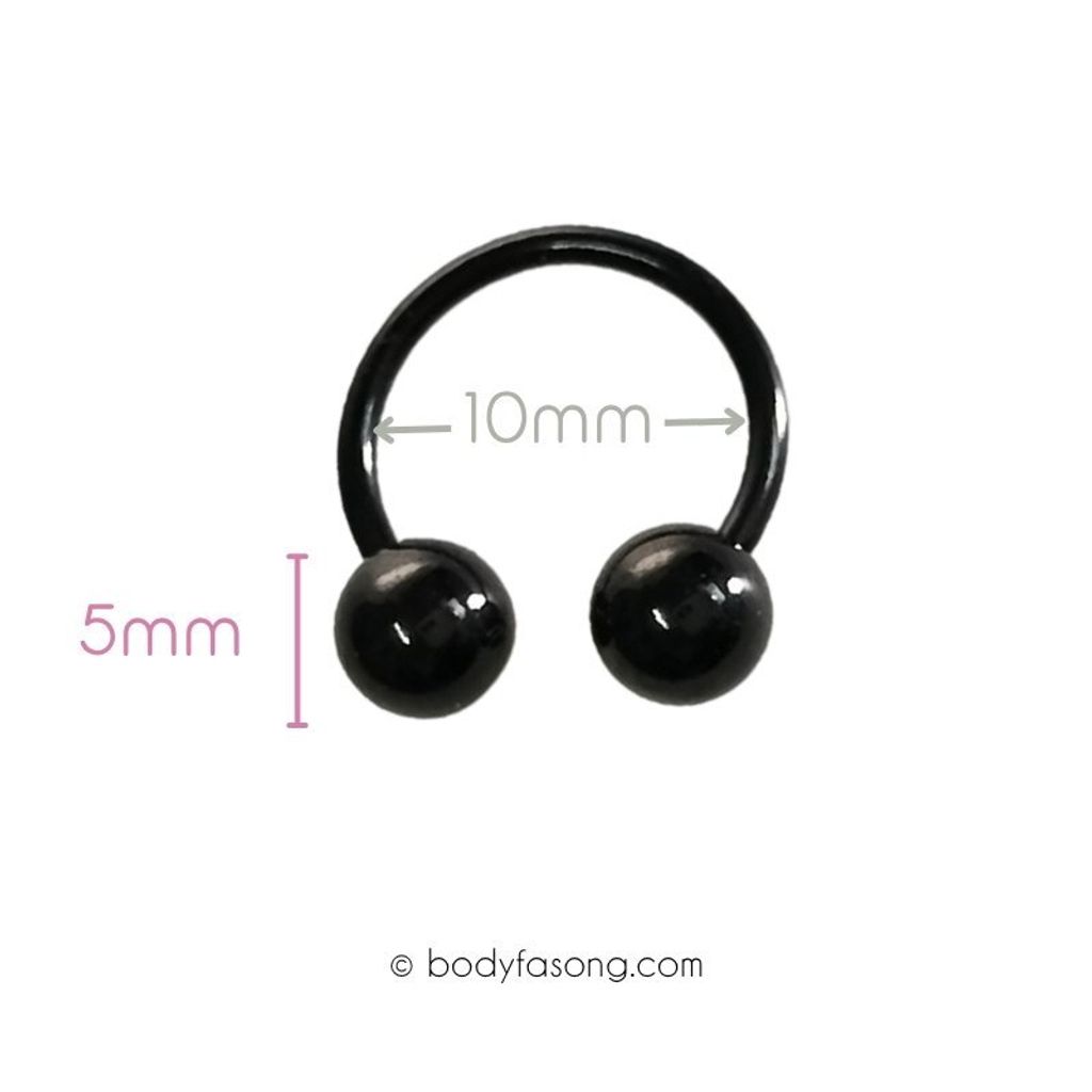 16G 醫療鋼黑色轉珠馬蹄槓鈴，內徑10mm鋼珠5mm