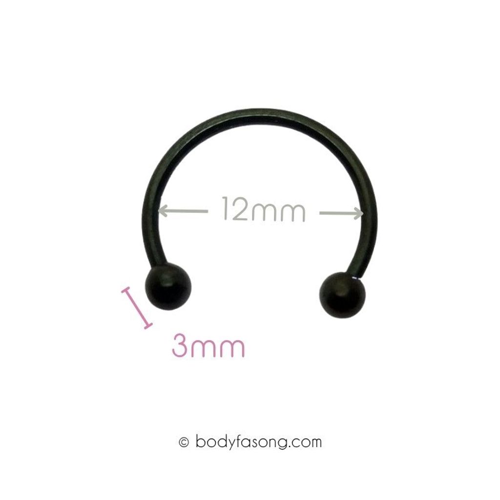 16G 醫療鋼黑色轉珠馬蹄槓鈴，內徑12mm鋼珠3mm