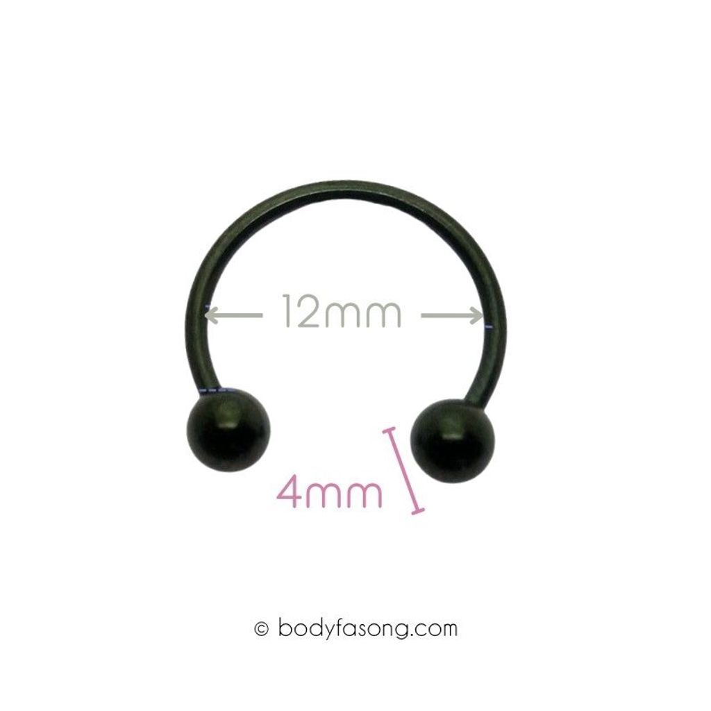 16G 醫療鋼黑色轉珠馬蹄槓鈴，內徑12mm鋼珠4mm