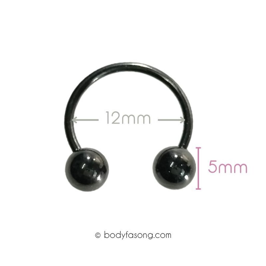 16G 醫療鋼黑色轉珠馬蹄槓鈴，內徑12mm鋼珠5mm