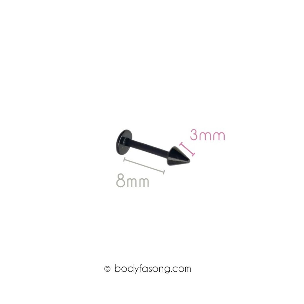 16G 醫療鋼labret黑錐款，長8mm錐3mm