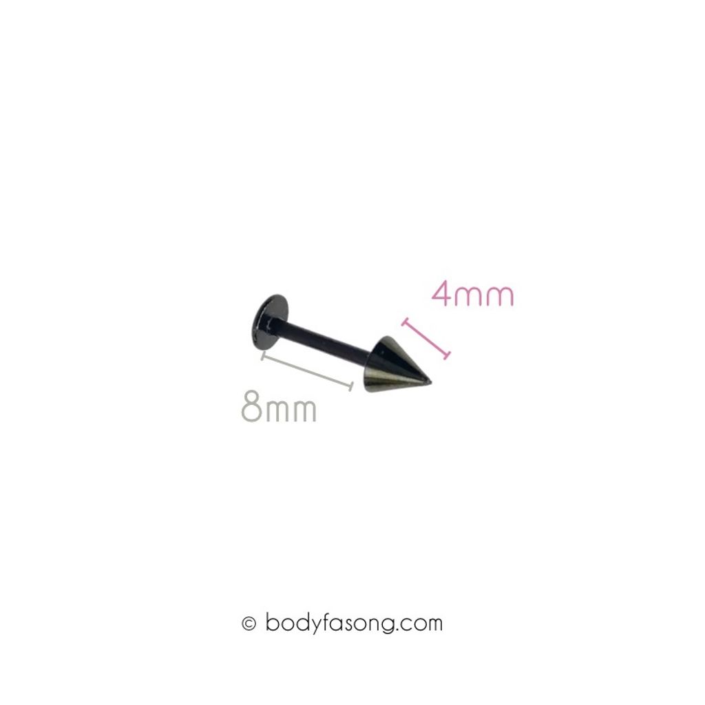 16G 醫療鋼labret黑錐款，長8mm錐4mm