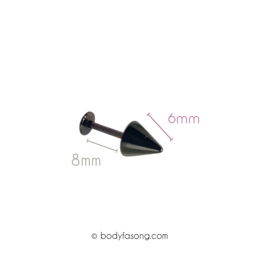 16G 醫療鋼labret黑錐款，長8mm錐6mm