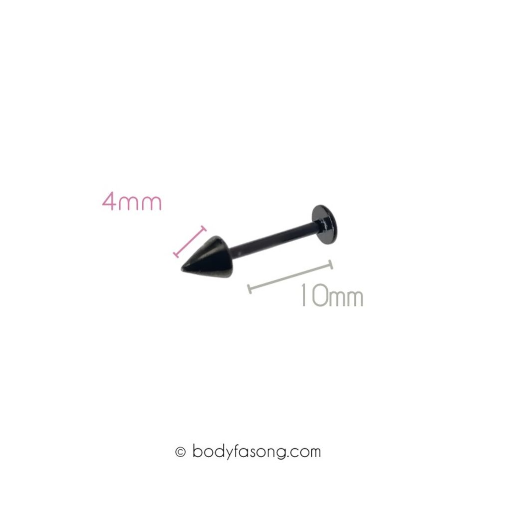 16G 醫療鋼labret黑錐款，長10mm錐4mm