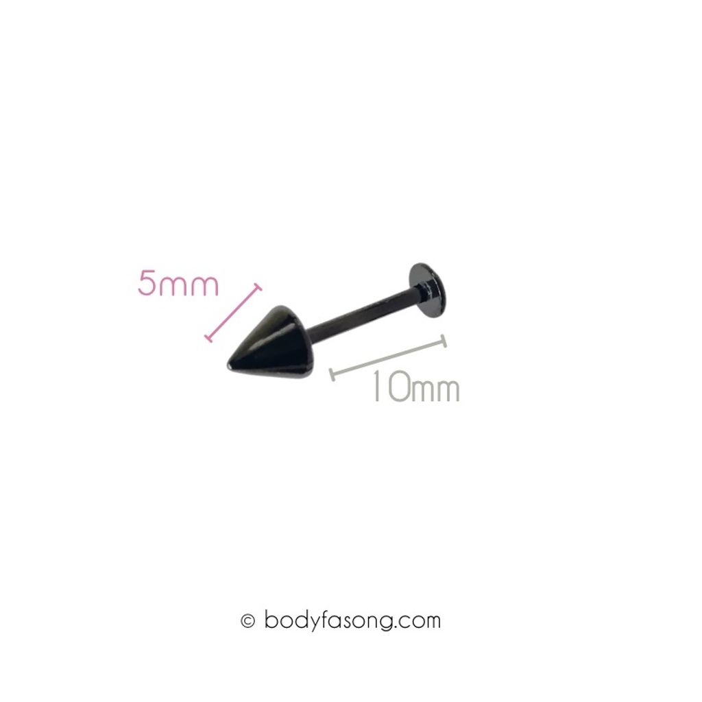16G 醫療鋼labret黑錐款，長10mm錐5mm