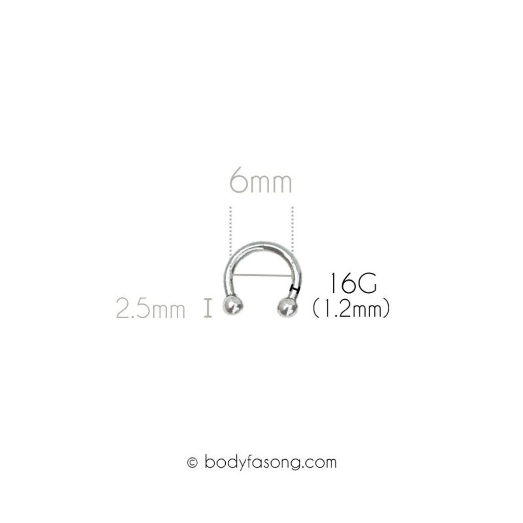 16G 醫療鋼馬蹄槓鈴 鋼珠款，內徑6mm鋼珠2.5mm