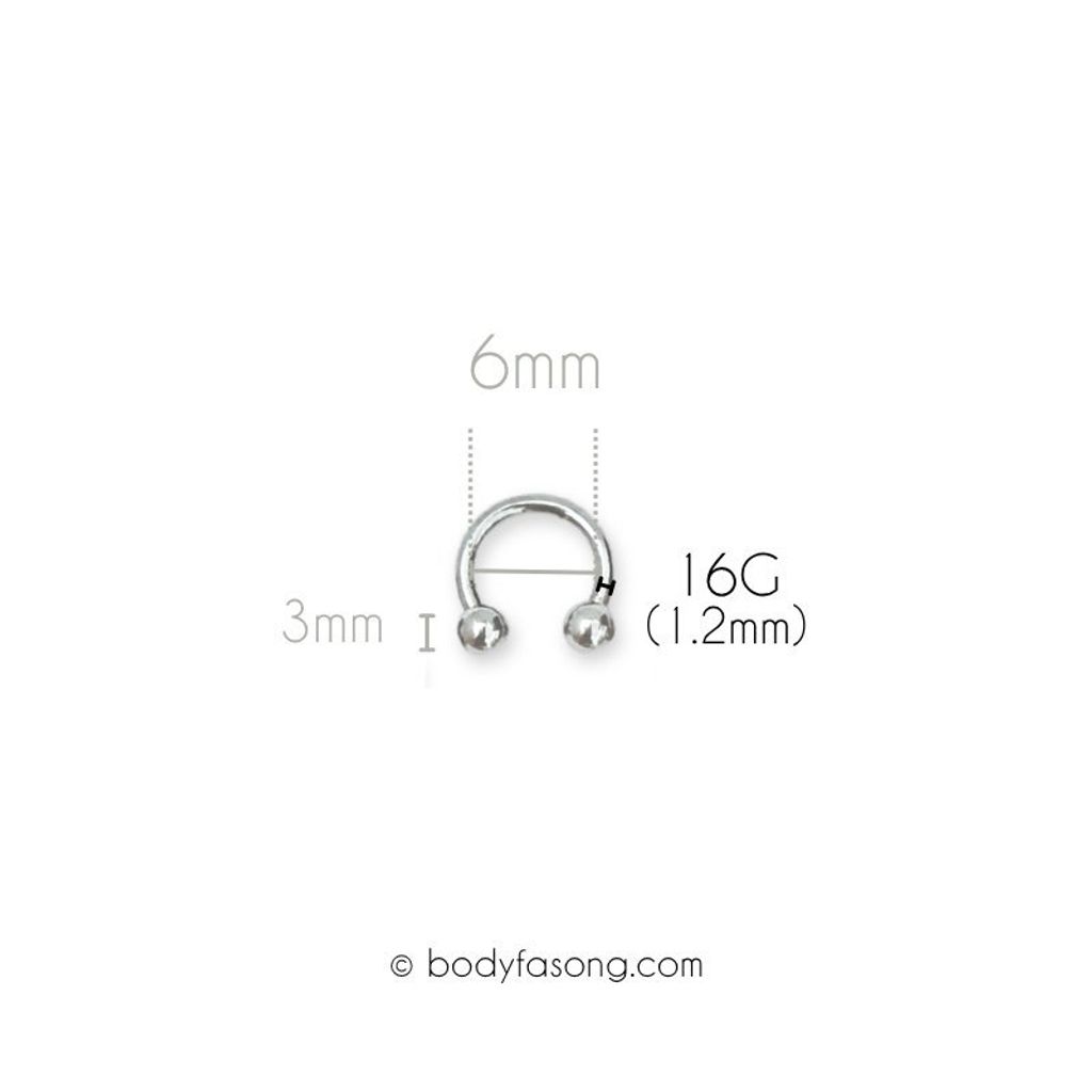 16G 醫療鋼馬蹄槓鈴 鋼珠款，內徑6mm鋼珠3mm