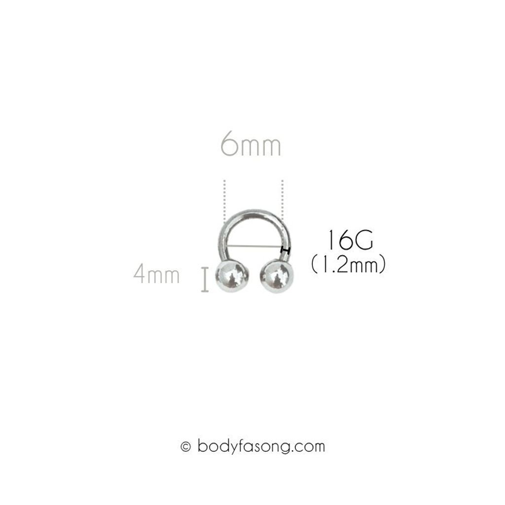 16G 醫療鋼馬蹄槓鈴 鋼珠款，內徑6mm鋼珠4mm