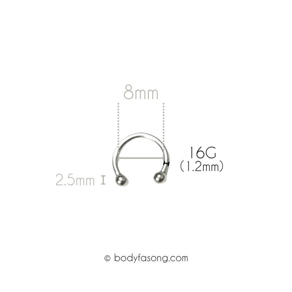 16G 醫療鋼馬蹄槓鈴 鋼珠款，內徑8mm鋼珠2.5mm