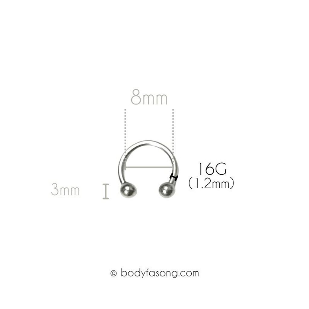 16G 醫療鋼馬蹄槓鈴 鋼珠款，內徑8mm鋼珠3mm