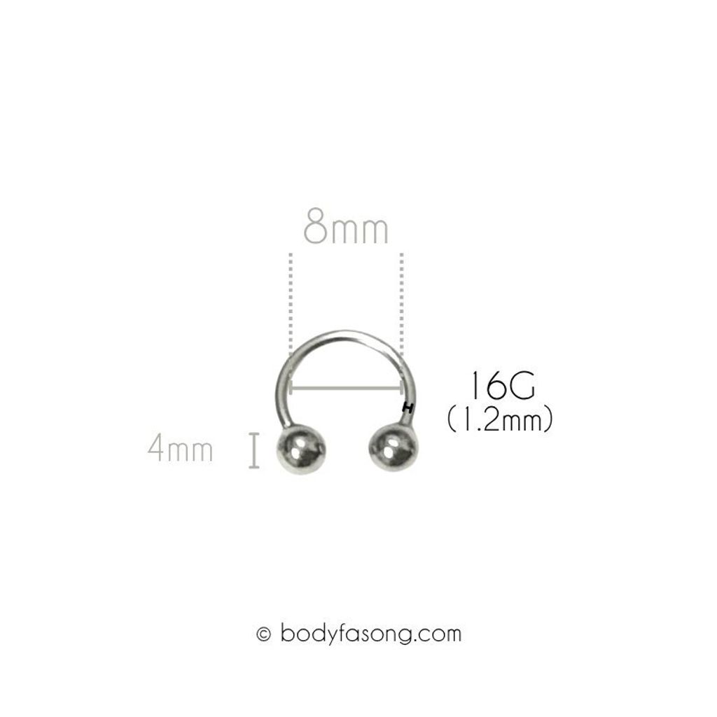 16G 醫療鋼馬蹄槓鈴 鋼珠款，內徑8mm鋼珠4mm
